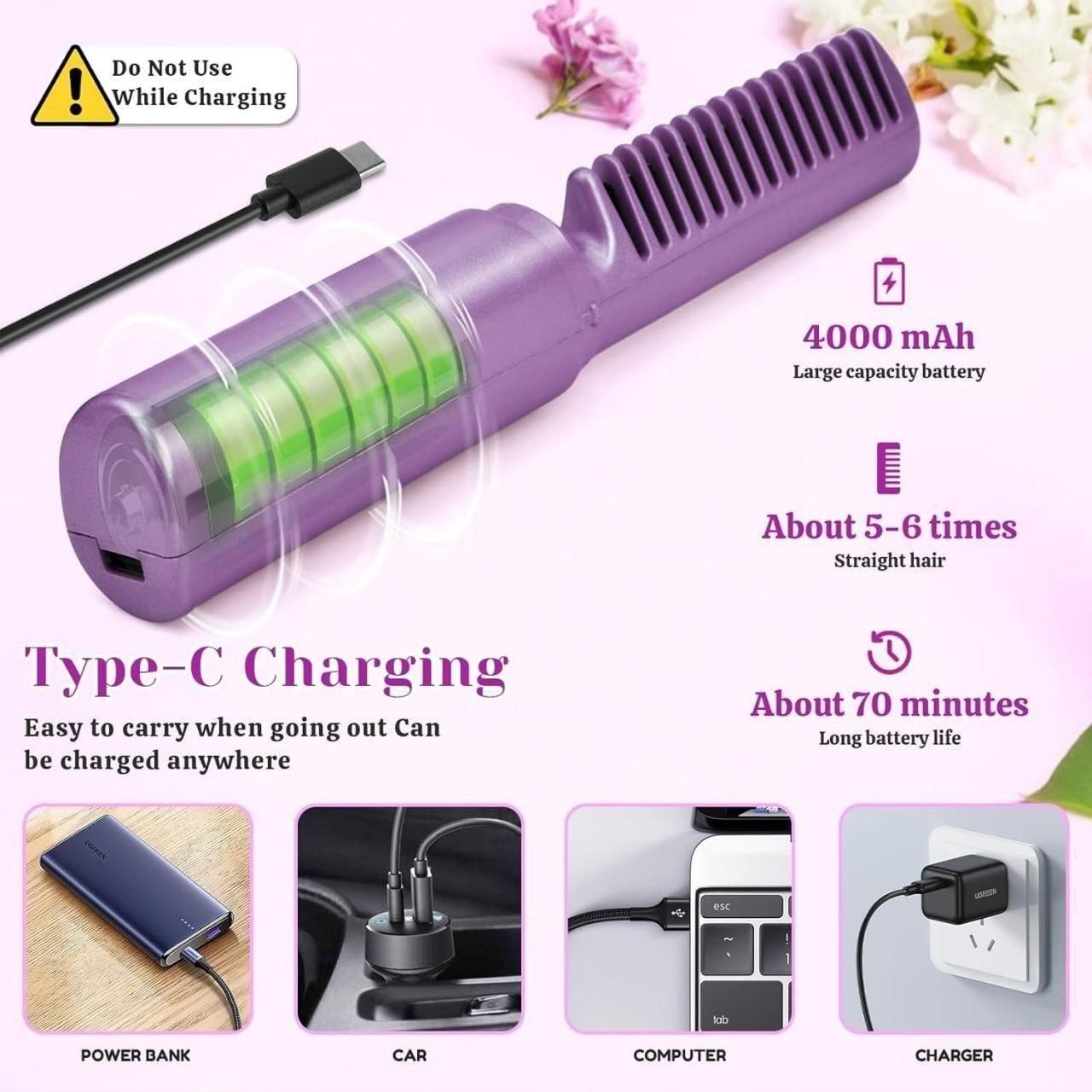 Portable Mini Hair Straightener Cordless Rechargeable Mini Hot Comb