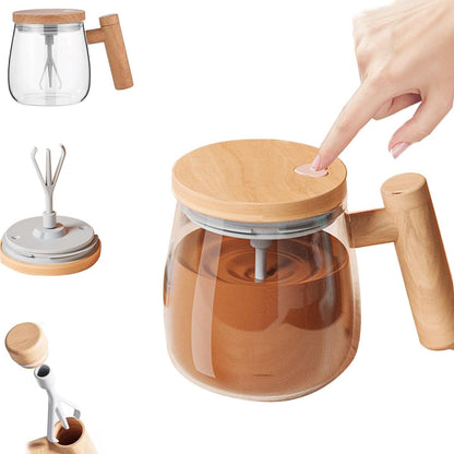 Self Stirring Coffee Mug, Glass Electric Self Mixing Cup with Lid & Handle 400ml