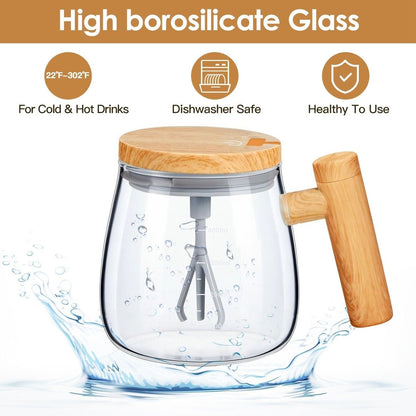 Self Stirring Coffee Mug, Glass Electric Self Mixing Cup with Lid & Handle 400ml