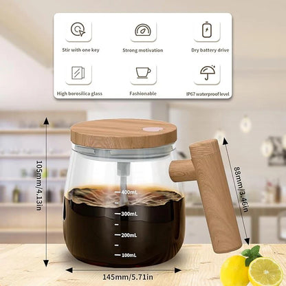 Self Stirring Coffee Mug, Glass Electric Self Mixing Cup with Lid & Handle 400ml
