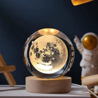 White Moon Crystal Ball Night Light 2.4 Inch With Wooden Base