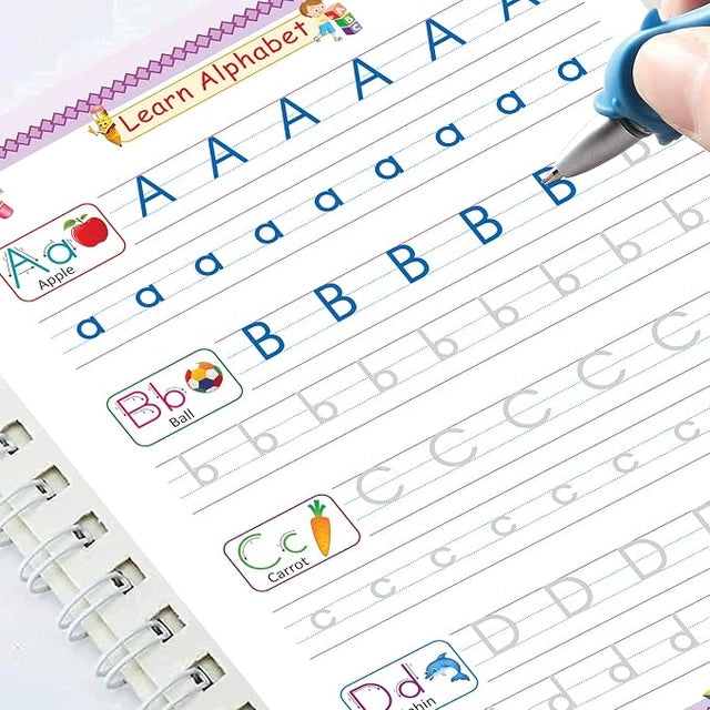 Reusable Handwriting Practice Kit – 4 Guided Workbooks, 1 Magic Pen, 10 Fade-Out Ink Refills