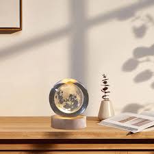 White Moon Crystal Ball Night Light 2.4 Inch With Wooden Base