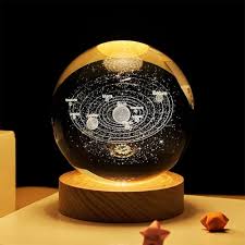 White Moon Crystal Ball Night Light 2.4 Inch With Wooden Base