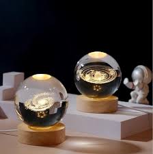 White Moon Crystal Ball Night Light 2.4 Inch With Wooden Base