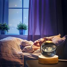White Moon Crystal Ball Night Light 2.4 Inch With Wooden Base